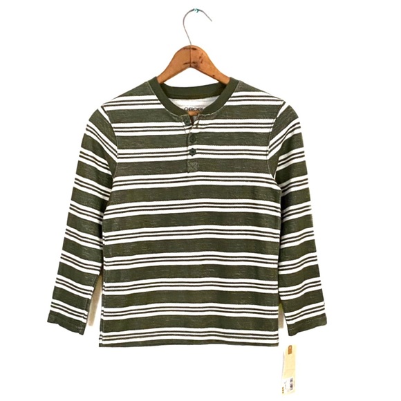 NWT Cherokee Green Stripe Long Sleeve Henley Shirt Knit Pullover NEW Boys S 6/7 - Picture 11 of 15